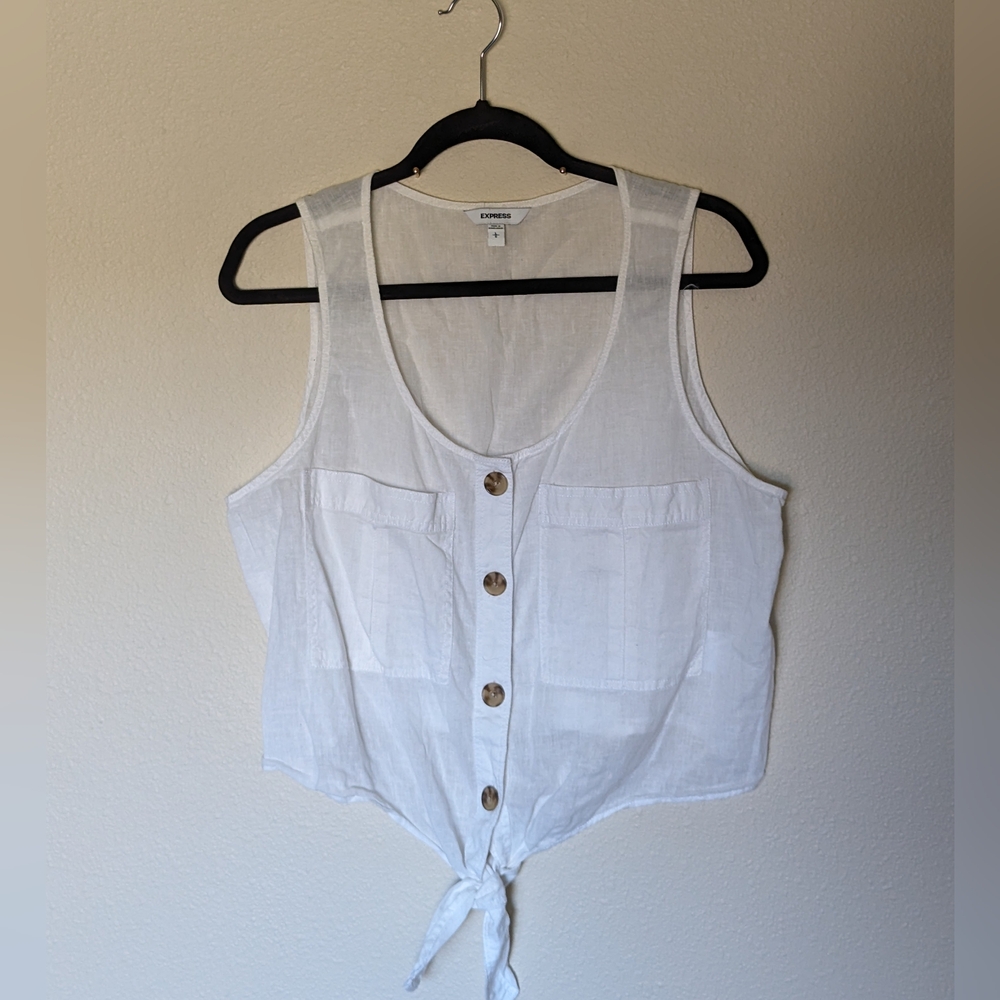 NWOT Express White Tie Waist Tank Top Size L
